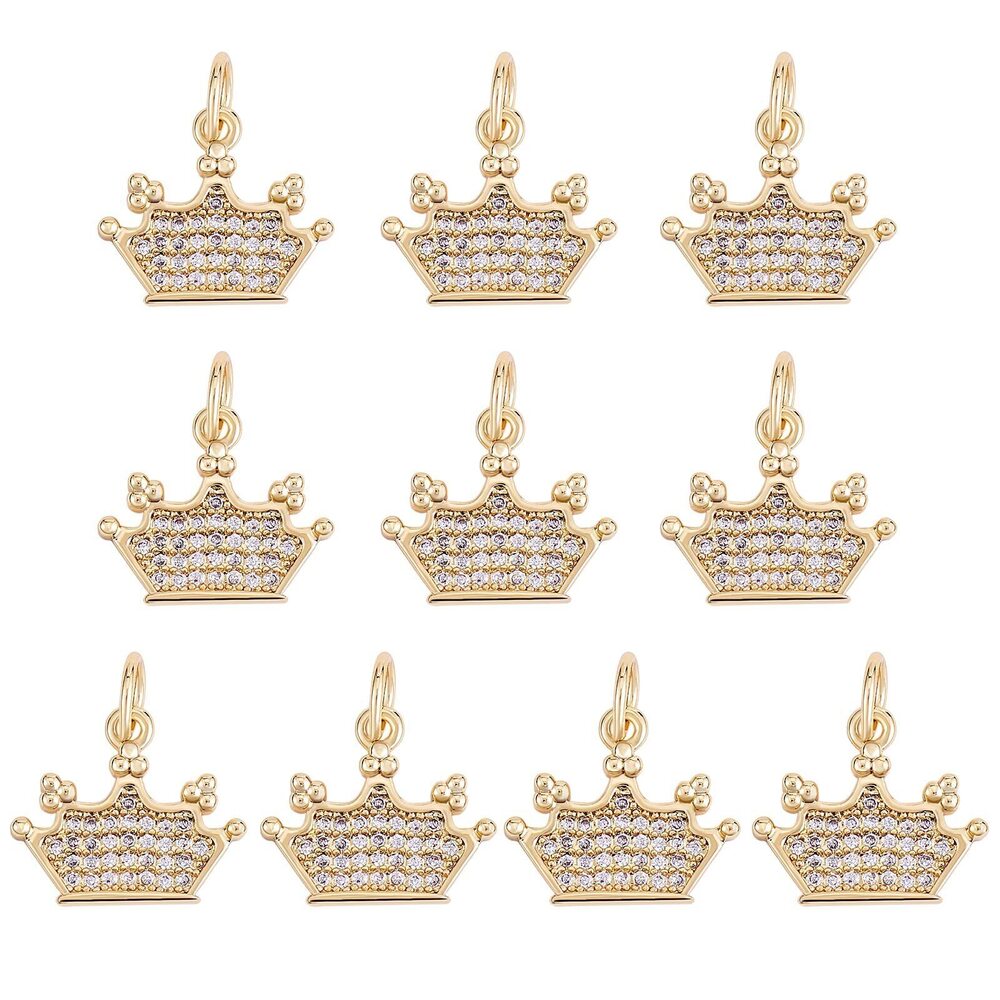 4665 10 Pieces Crown Cubic Zirconia Charm Pendant Long-Lasting Plated